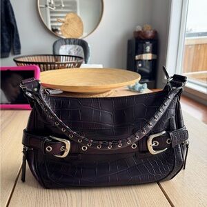 Nine West puc Chic Dark Brown Croc-Embossed Shoulder Bag